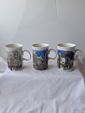 Dunoon Winter Village Stoneware Mugs - Lot of 3 Mugs